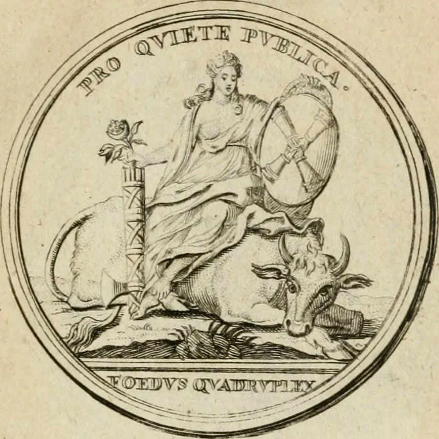 An illustration from Caroli Gustavi Heraei sacrae caes., majest., consiliarii, & rei antiquae, nec non feriundis numismatibus praefecti, Inscriptiones et symbola varii argumenti, 1734, leaf 64