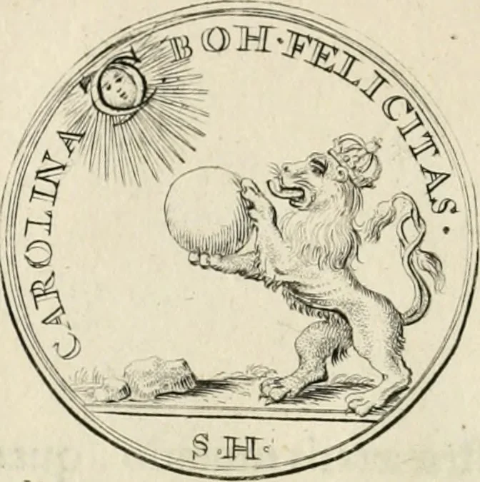 An illustration from Caroli Gustavi Heraei sacrae caes., majest., consiliarii, & rei antiquae, nec non feriundis numismatibus praefecti, Inscriptiones et symbola varii argumenti, 1734, leaf 71