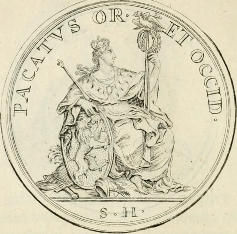 An illustration from Caroli Gustavi Heraei sacrae caes., majest., consiliarii, & rei antiquae, nec non feriundis numismatibus praefecti, Inscriptiones et symbola varii argumenti, 1734, leaf 73