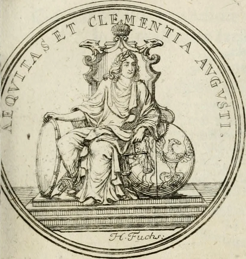 An illustration from Caroli Gustavi Heraei sacrae caes., majest., consiliarii, & rei antiquae, nec non feriundis numismatibus praefecti, Inscriptiones et symbola varii argumenti, 1734, leaf 76