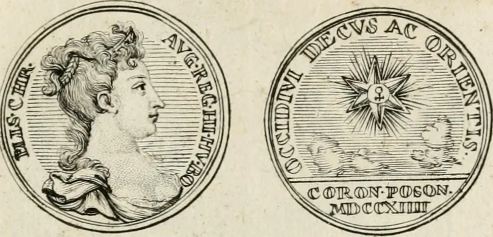An illustration from Caroli Gustavi Heraei sacrae caes., majest., consiliarii, & rei antiquae, nec non feriundis numismatibus praefecti, Inscriptiones et symbola varii argumenti, 1734, leaf 90