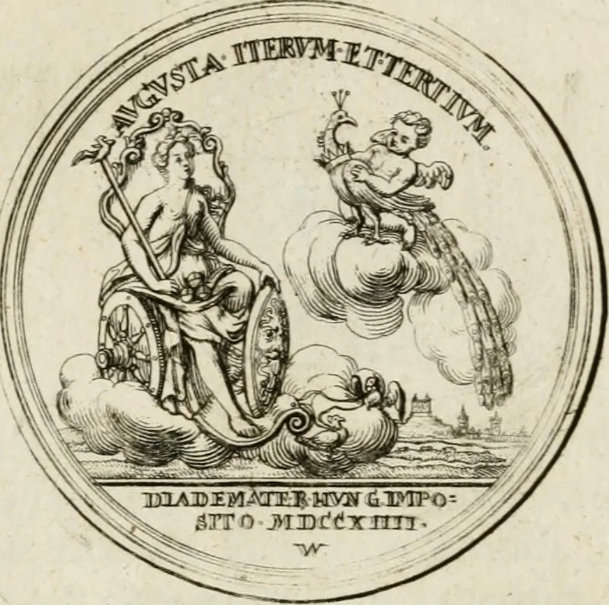An illustration from Caroli Gustavi Heraei sacrae caes., majest., consiliarii, & rei antiquae, nec non feriundis numismatibus praefecti, Inscriptiones et symbola varii argumenti, 1734, leaf 92