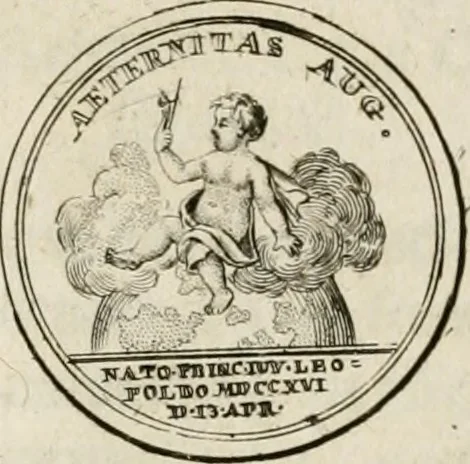 An illustration from Caroli Gustavi Heraei sacrae caes., majest., consiliarii, & rei antiquae, nec non feriundis numismatibus praefecti, Inscriptiones et symbola varii argumenti, 1734, leaf 94