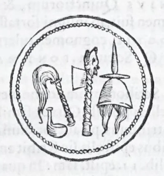 An illustration from Caroli Sigonii Fasti consulares, ac triumphi acti à Romulo rege usque ad Ti. Caesarem : eiusdem In fastos, et triumphos, idest in uniuersam Romanam historiam commentarius : eiusdem De nominibus Romanorum liber, 1556, leaf 327