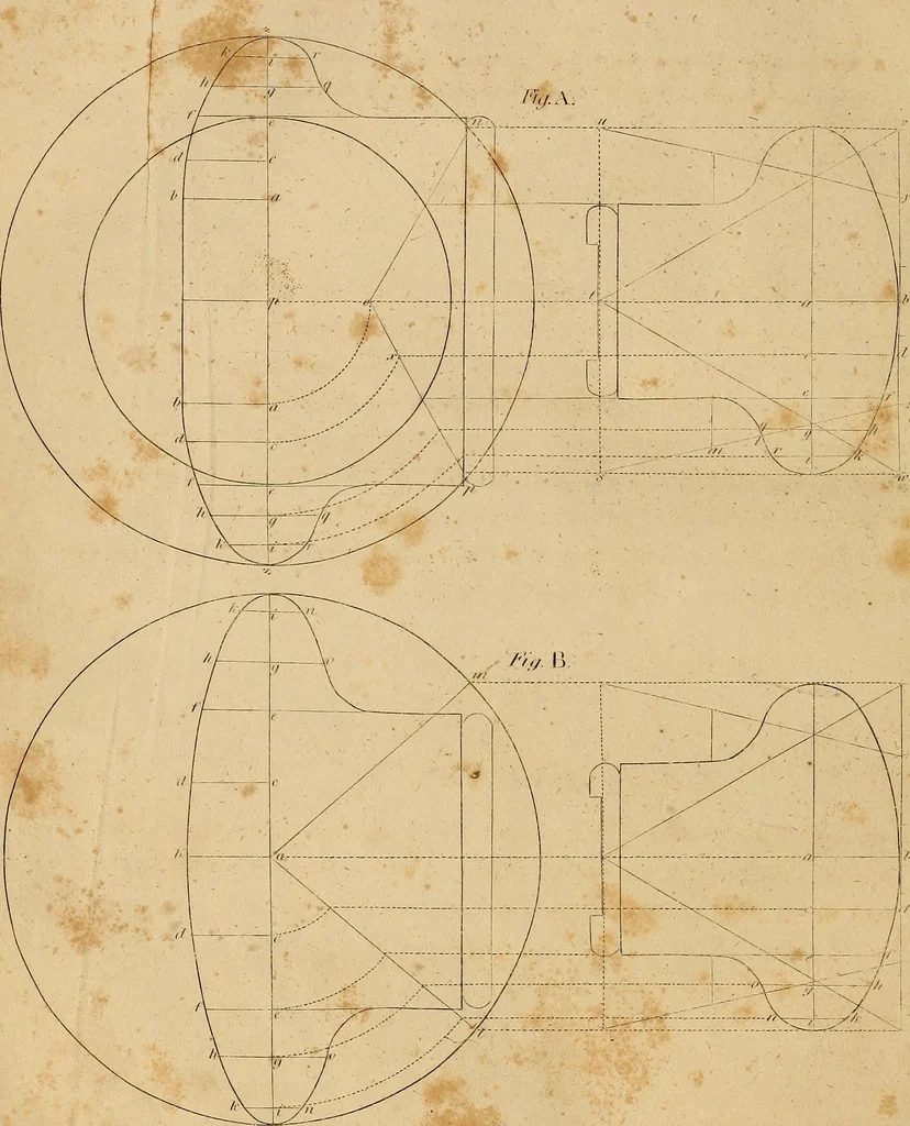 An illustration from The carpenter's new guide: being a complete book of lines for carpentry and joinery. Treating fully on practical geometry, soffits, brick and plaster groins ... with a great variety of designs for roofs, trussed girders ... with many other things entirely new: the whole founded on true geometrical principles; the theory and practice well explained and fully exemplified on eighty-four copper-plates; including some observations and calculations on the strength of timber, 1830, leaf 191
