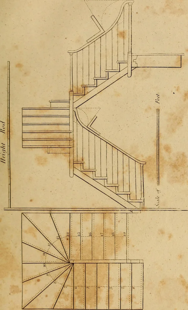 An illustration from The carpenter's new guide: being a complete book of lines for carpentry and joinery. Treating fully on practical geometry, soffits, brick and plaster groins ... with a great variety of designs for roofs, trussed girders ... with many other things entirely new: the whole founded on true geometrical principles; the theory and practice well explained and fully exemplified on eighty-four copper-plates; including some observations and calculations on the strength of timber, 1830, leaf 196