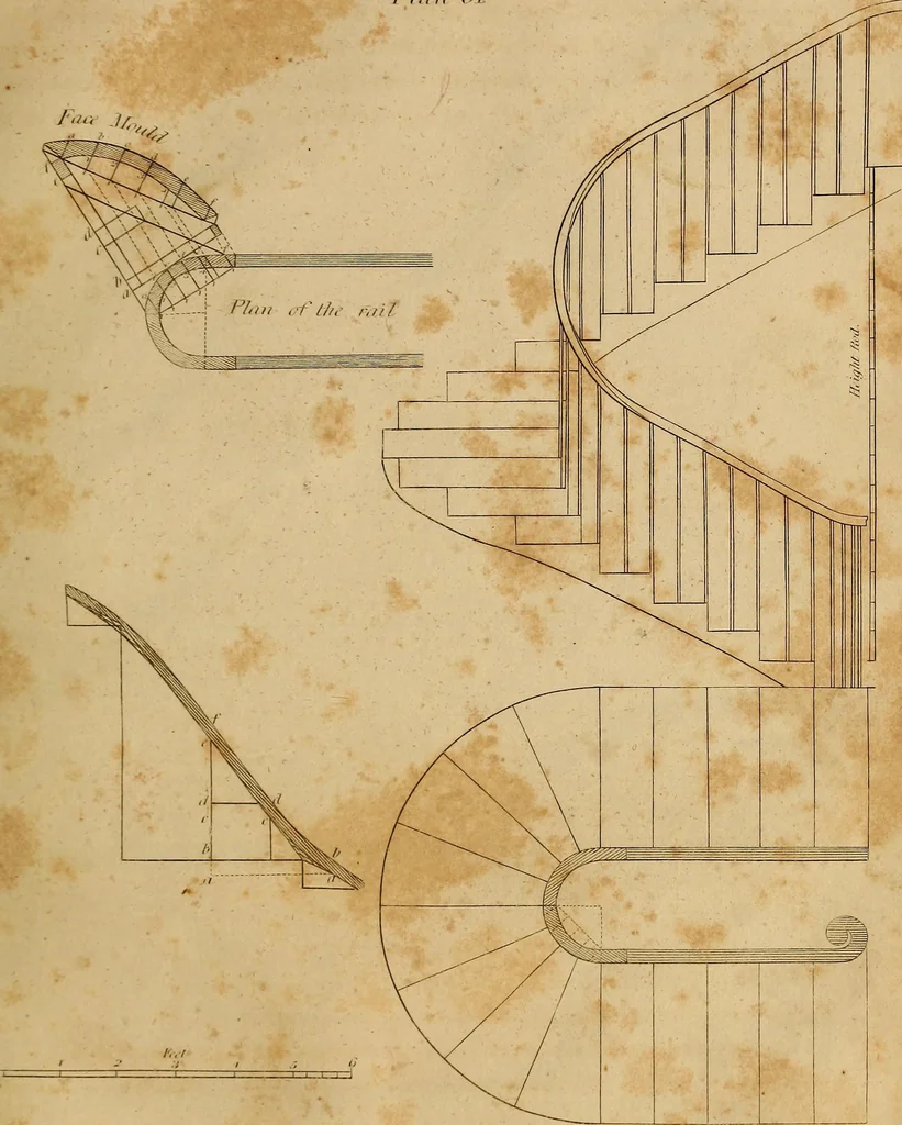 An illustration from The carpenter's new guide: being a complete book of lines for carpentry and joinery. Treating fully on practical geometry, soffits, brick and plaster groins ... with a great variety of designs for roofs, trussed girders ... with many other things entirely new: the whole founded on true geometrical principles; the theory and practice well explained and fully exemplified on eighty-four copper-plates; including some observations and calculations on the strength of timber, 1830, leaf 224