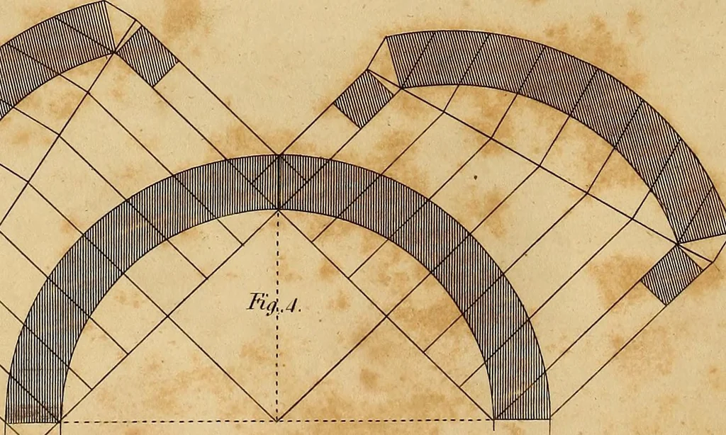An illustration from The carpenter's new guide: being a complete book of lines for carpentry and joinery. Treating fully on practical geometry, soffits, brick and plaster groins ... with a great variety of designs for roofs, trussed girders ... with many other things entirely new: the whole founded on true geometrical principles; the theory and practice well explained and fully exemplified on eighty-four copper-plates; including some observations and calculations on the strength of timber, 1830, leaf 245