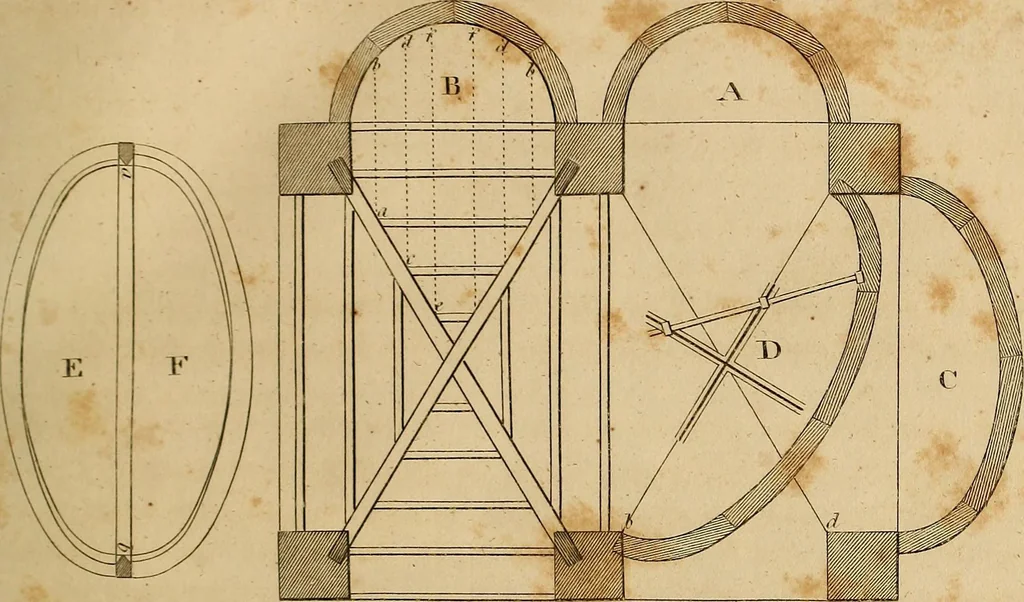 An illustration from The carpenter's new guide: being a complete book of lines for carpentry and joinery. Treating fully on practical geometry, soffits, brick and plaster groins ... with a great variety of designs for roofs, trussed girders ... with many other things entirely new: the whole founded on true geometrical principles; the theory and practice well explained and fully exemplified on eighty-four copper-plates; including some observations and calculations on the strength of timber, 1830, leaf 82