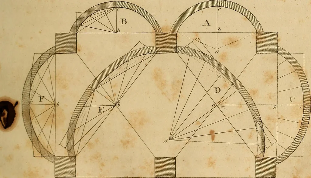An illustration from The carpenter's new guide: being a complete book of lines for carpentry and joinery. Treating fully on practical geometry, soffits, brick and plaster groins ... with a great variety of designs for roofs, trussed girders ... with many other things entirely new: the whole founded on true geometrical principles; the theory and practice well explained and fully exemplified on eighty-four copper-plates; including some observations and calculations on the strength of timber, 1830, leaf 82