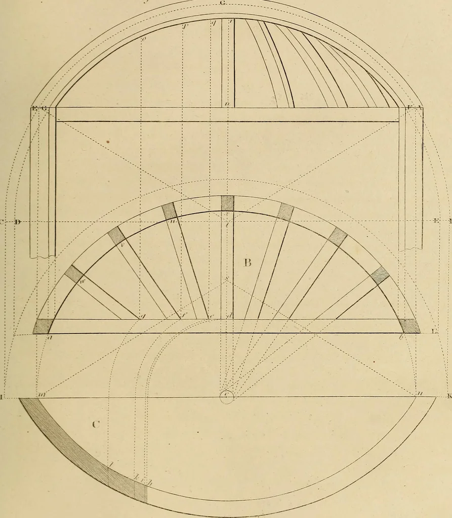 An illustration from The carpenter's new guide: being a complete book of lines for carpentry and joinery, 1848, leaf 100