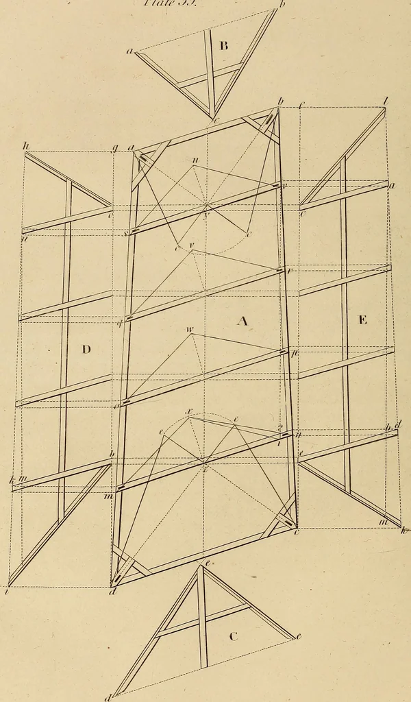 An illustration from The carpenter's new guide: being a complete book of lines for carpentry and joinery, 1848, leaf 121