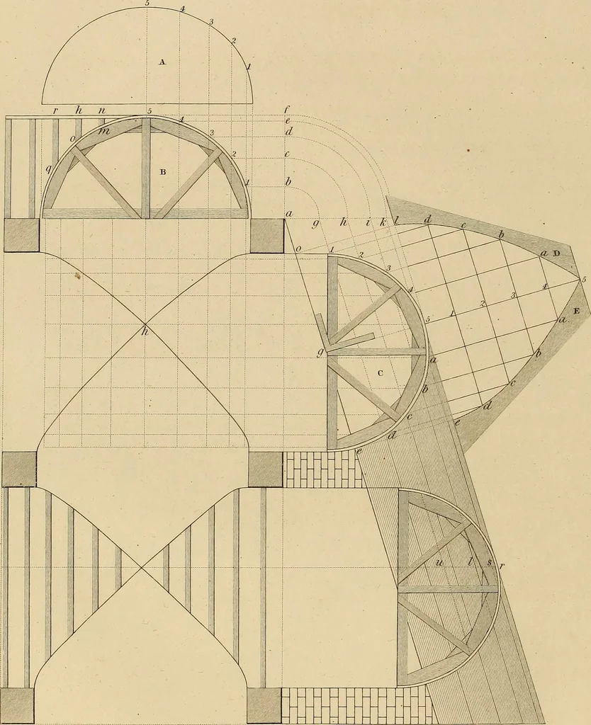 An illustration from The carpenter's new guide: being a complete book of lines for carpentry and joinery, 1848, leaf 73