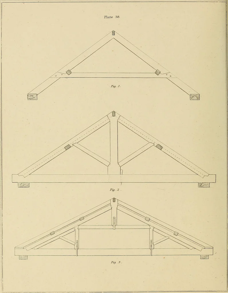 An illustration from The carpenter's new guide; a complete book of lines for carpentry and joinery, treating fully on practical geometry, soffits, groins, niches, roofs, and domes, and containing a great variety of original designs. Also a full exemplification of the theory and practice of stair building, cornices, mouldings, and dressings of every description. Including also some observations and calculations on the strength of timber, 1854, leaf 135