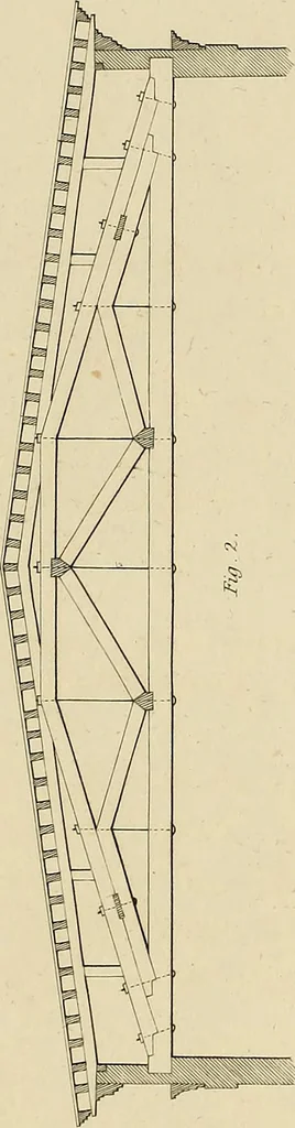 An illustration from The carpenter's new guide; a complete book of lines for carpentry and joinery, treating fully on practical geometry, soffits, groins, niches, roofs, and domes, and containing a great variety of original designs. Also a full exemplification of the theory and practice of stair building, cornices, mouldings, and dressings of every description. Including also some observations and calculations on the strength of timber, 1854, leaf 144