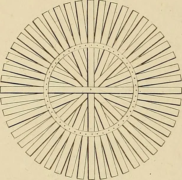 An illustration from The carpenter's new guide; a complete book of lines for carpentry and joinery, treating fully on practical geometry, soffits, groins, niches, roofs, and domes, and containing a great variety of original designs. Also a full exemplification of the theory and practice of stair building, cornices, mouldings, and dressings of every description. Including also some observations and calculations on the strength of timber, 1854, leaf 171