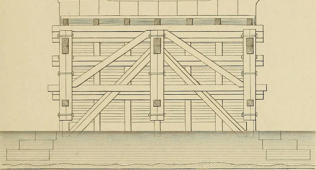 An illustration from The carpenter's new guide; a complete book of lines for carpentry and joinery, treating fully on practical geometry, soffits, groins, niches, roofs, and domes, and containing a great variety of original designs. Also a full exemplification of the theory and practice of stair building, cornices, mouldings, and dressings of every description. Including also some observations and calculations on the strength of timber, 1854, leaf 174