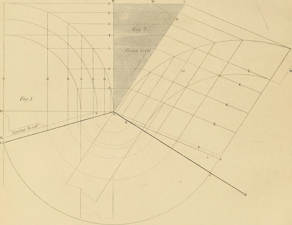 An illustration from The carpenter's new guide: being a complete book of lines for carpentry and joinery, 1850, leaf 203