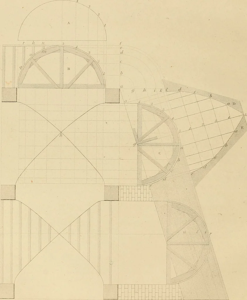 An illustration from The carpenter's new guide: being a complete book of lines for carpentry and joinery, 1850, leaf 73