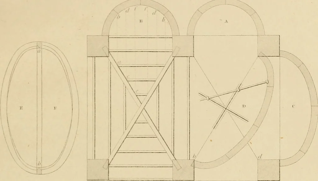 An illustration from The carpenter's new guide: being a complete book of lines for carpentry and joinery, 1850, leaf 76