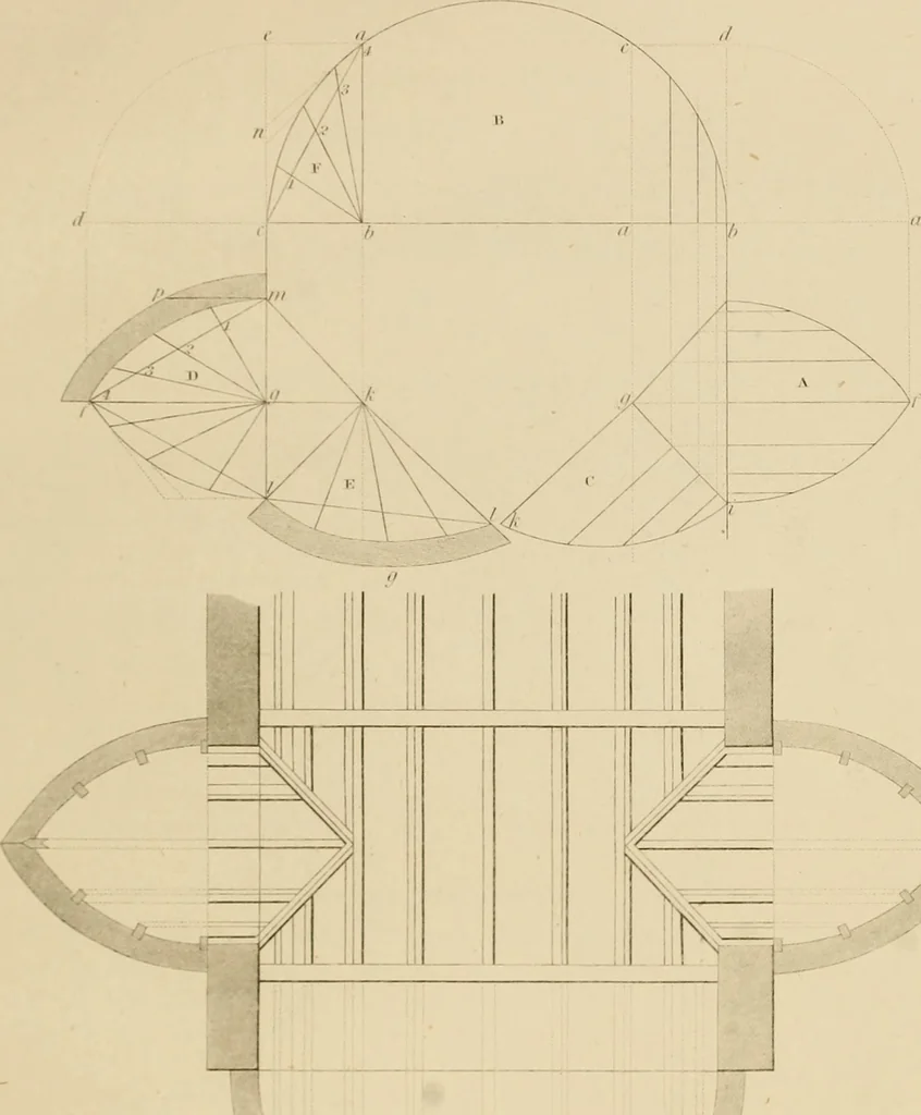 An illustration from The carpenter's new guide: being a complete book of lines for carpentry and joinery, 1850, leaf 82