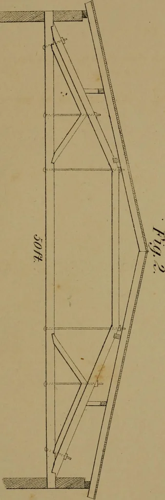 An illustration from Carpentry made easy, or, The science and art of framing, on a new and improved system : with specific instructions for building balloon frames, barn frames, mill frames, warehouses, church spires, etc., comprising also a system of bridge building, with bills, estimates of cost, and valuable tables ..., 1857, leaf 140