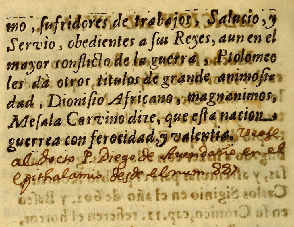 An illustration from Carta al Excmo. señor don Baltasar de la Cueva, ; conde del Castellar, marques de Malagon, virrey, gouernador, y capitan general de los Reynos del Peru, Tierrafirme, y Chile. Por el doctor don Diego Andres Rocha, alcalde del Crimen de la Real Audiencia de los Reyes. En que se tratan algunos discursos tocantes a la milicia christiana., 1675, leaf 138