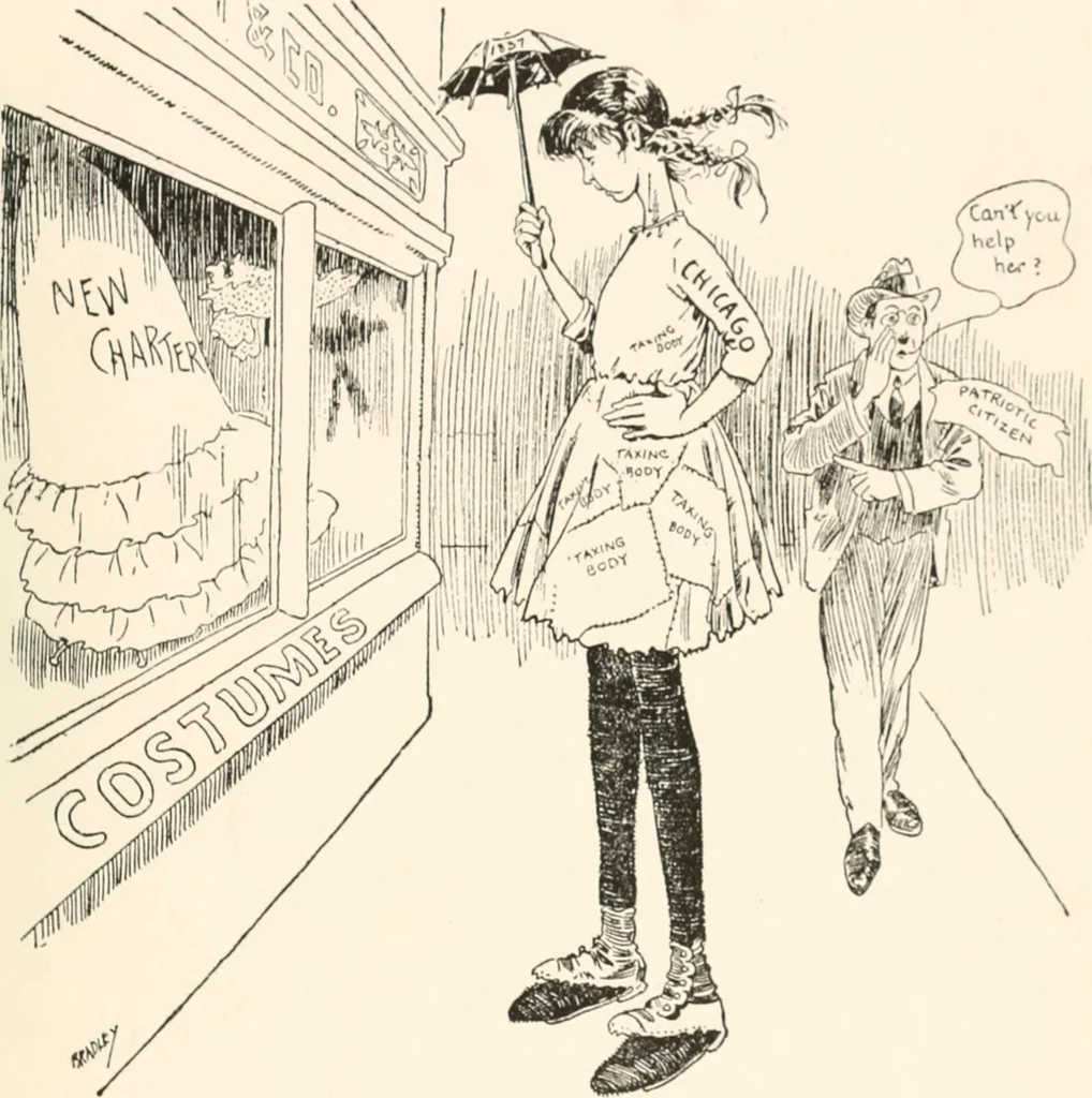 An illustration from Cartoons by Bradley, cartoonist of the Chicago Daily News;, 1917, leaf 46
