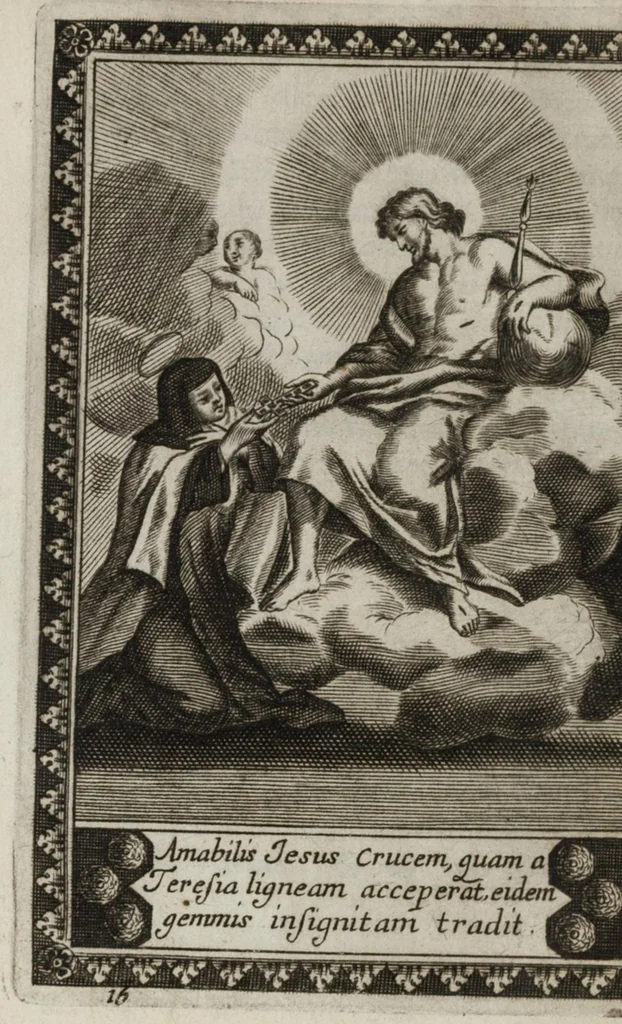 An illustration from La vie de la seraphique mere sainte Terese de Iesus, fondatrice des Carmes déchaussez & des Carmelites déchaussées, 1670, leaf 157