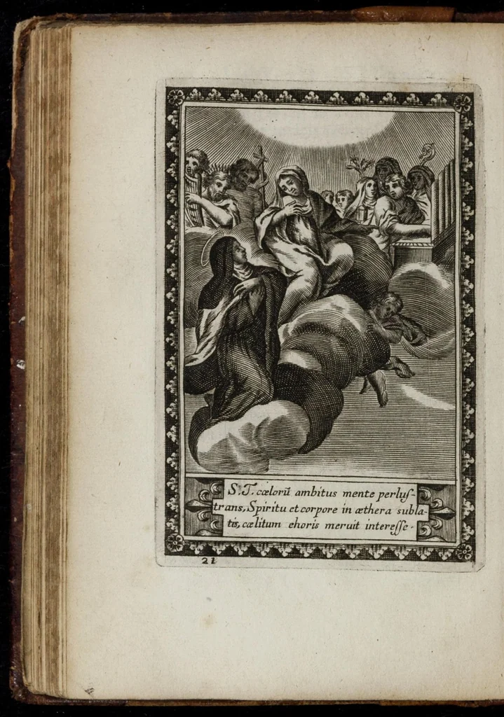 An illustration from La vie de la seraphique mere sainte Terese de Iesus, fondatrice des Carmes déchaussez & des Carmelites déchaussées, 1670, leaf 199