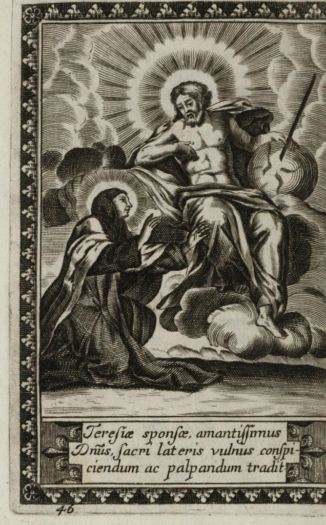 An illustration from La vie de la seraphique mere sainte Terese de Iesus, fondatrice des Carmes déchaussez & des Carmelites déchaussées, 1670, leaf 421