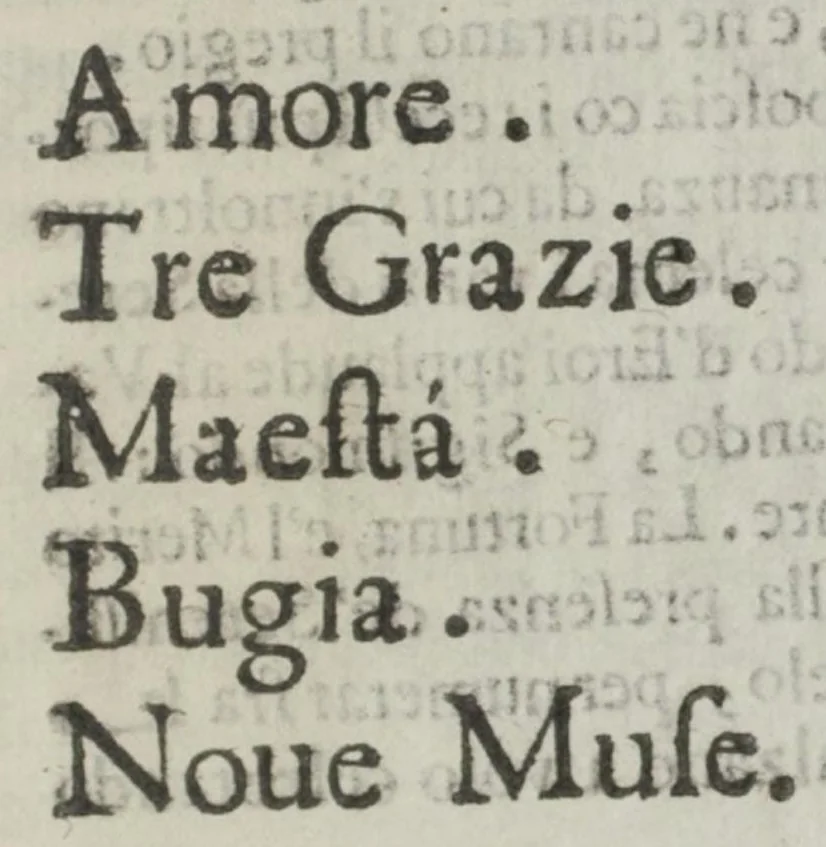 An illustration from Gli sforzi del desiderio ricreazione dramatica musicale ai serenissimi arciduchi Ferdinando Carlo, e Sigismondo Francesco d'Austria, ed arciduchessa Anna di Toscana, 1652, leaf 9