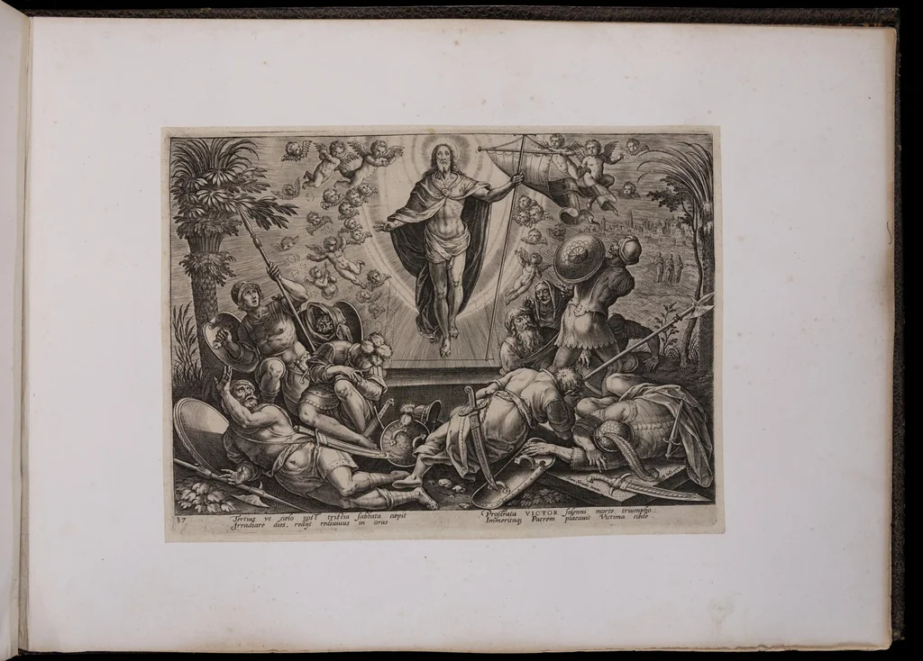 An illustration from Encomium musices quod ex Sacris Litteris concinnabat Philip. Gallaeus. Iconibus exprimebat pictor celeberrimus Io. Stradanas. Versibus illustrabat doctissimus Io. Bochius, urbi Antverp. à secretis, 1600, leaf 64