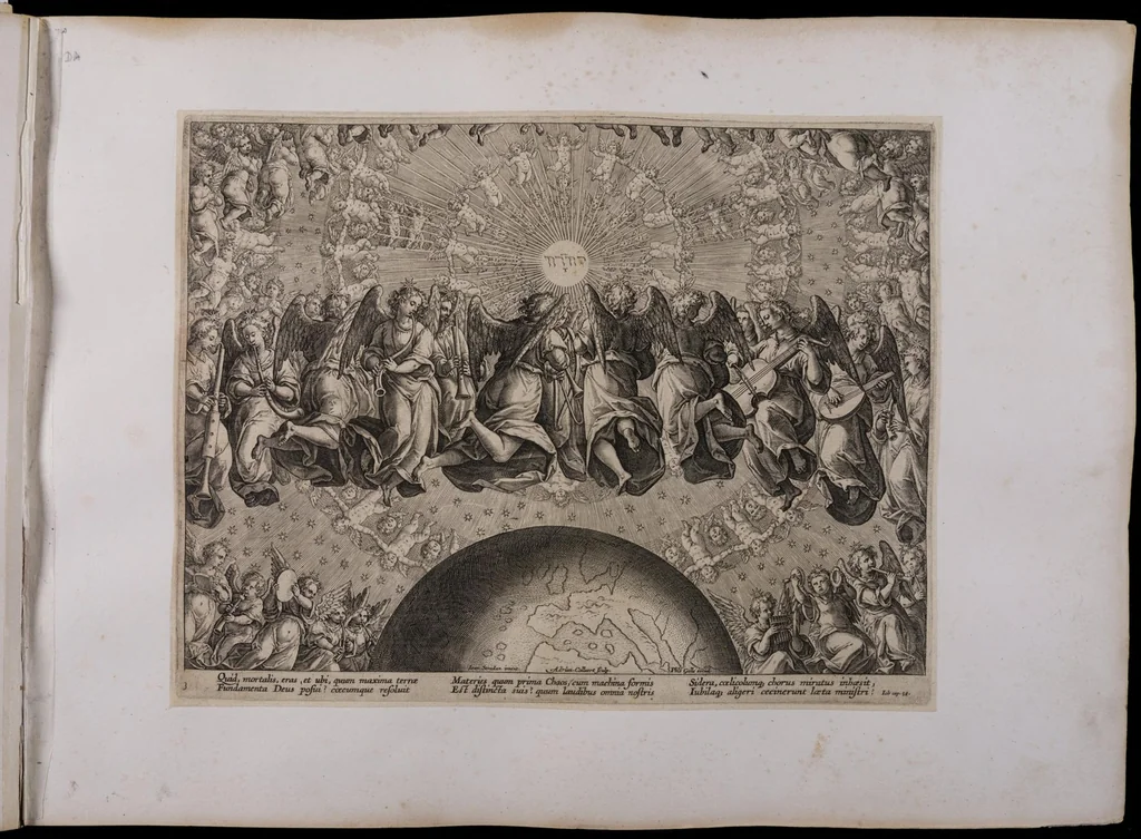 An illustration from Encomium musices quod ex Sacris Litteris concinnabat Philip. Gallaeus. Iconibus exprimebat pictor celeberrimus Io. Stradanas. Versibus illustrabat doctissimus Io. Bochius, urbi Antverp. à secretis, 1600, leaf 8