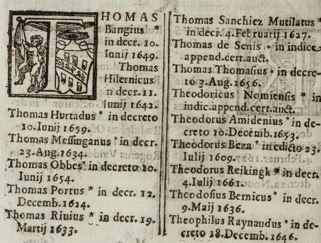 An illustration from Index librorum prohibitorum, 1664, leaf 215