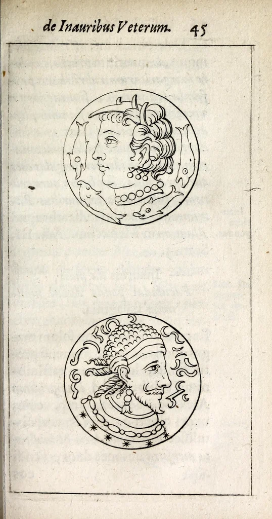 An illustration from Caspari Bartholini thom. f. De inauribus veterum syntagma ; accedit mantissa ex Thomae Bartholini miscellaneis medicis De annulis narium, 1676, leaf 69