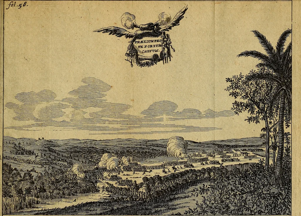 An illustration from Casparis Barlaei Rerum per octennium in Brasilia et alibi gestarum : sub praefectura illustrissimi comitis I. Mauritii Nassaviae &c. comitis, historia, 1660, leaf 84