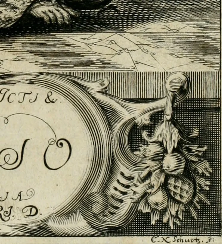 An illustration from Casparis Klockii ... Tractatus juridico-politico-polemico-historicus de ærario, sive censu, per honesta media, absque divexatione populi, licite conficiendo, libri duo: in quorum priori varia variarum gentium in Europa, Asia, Africa, & toto orbe illustrium, regum, principum, populorum ... æraria, census ... recensentur: in posteriori multifaria & propè innumera legitimæ colligendi pecuniæ medià ... proponuntur ... Nunc correctior undique & ex ipsis fontibus emendatior hac 2. editione redditus: nec non observationibus, additionibus, remissionibusqæ variis locupletatus operâ studioque Christophori Pelleri. Cum brevariariis capitum metricis, indicibusqæ rerum & verborum copiosissimis, 1671, leaf 6