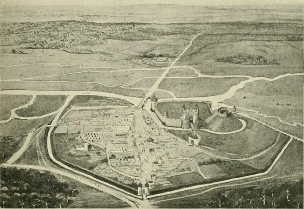 An illustration from The castles of England, their story and structure, 1896, leaf 86