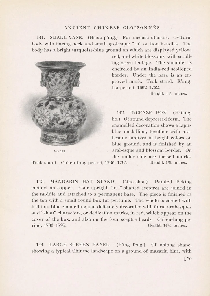 An illustration from Catalogue of the Avery collection of ancient Chinese cloisonnés, 1912, leaf 102