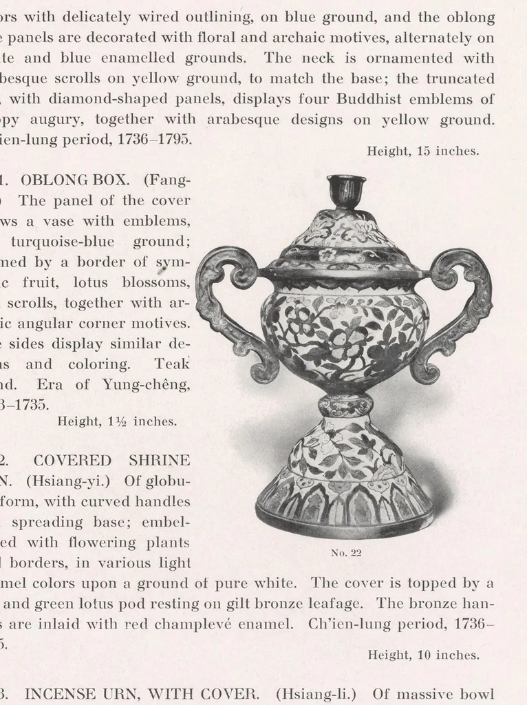 An illustration from Catalogue of the Avery collection of ancient Chinese cloisonnés, 1912, leaf 45