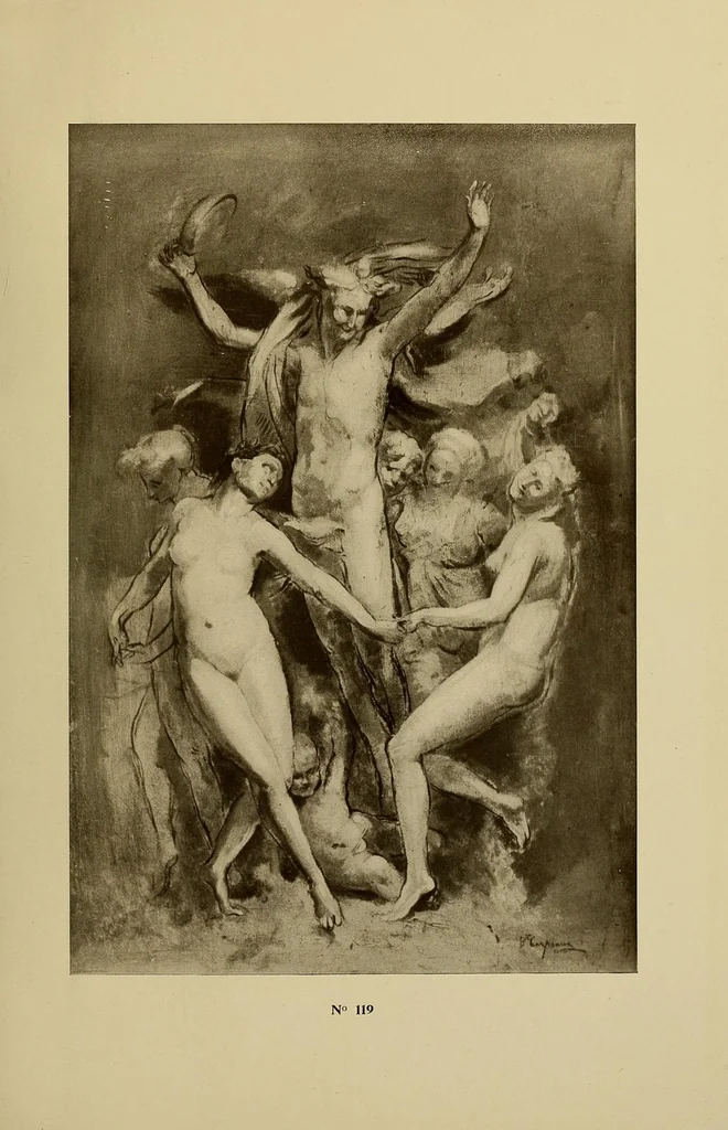 An illustration from Catalogue de sculptures originales : terres cuites, plâtres, bronzes ... tableaux et dessins par J.-B. Carpeaux : dessins par Eug. Delacroix dont la vente aura lieu à Paris, Galerie Manzi, Joyant, les lundis 8 et mardi 9 décembre 1913, 1913, leaf 101