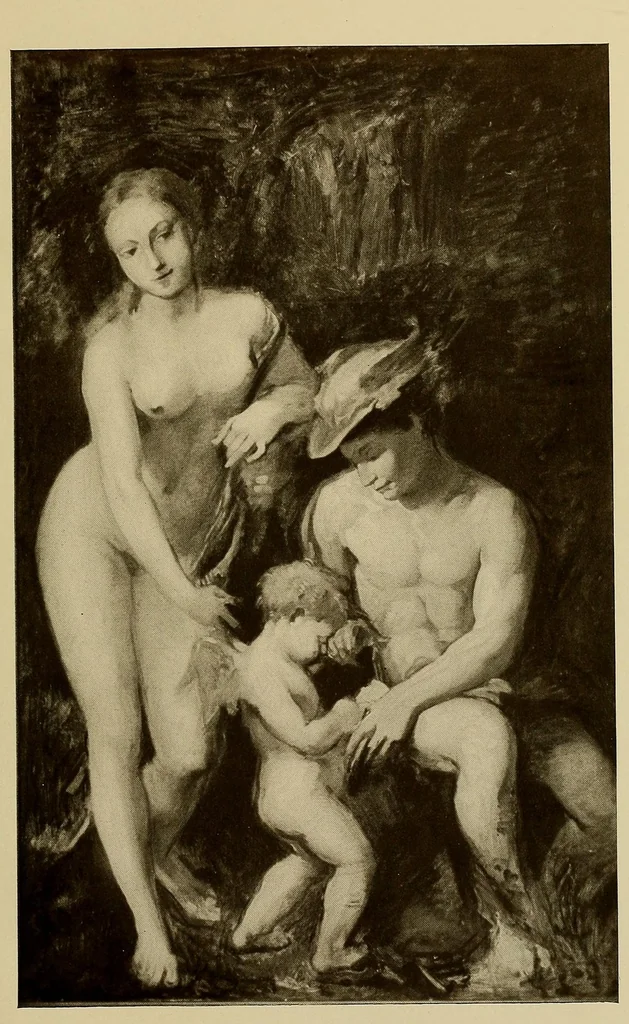 An illustration from Catalogue de sculptures originales : terres cuites, plâtres, bronzes ... tableaux et dessins par J.-B. Carpeaux : dessins par Eug. Delacroix dont la vente aura lieu à Paris, Galerie Manzi, Joyant, les lundis 8 et mardi 9 décembre 1913, 1913, leaf 119