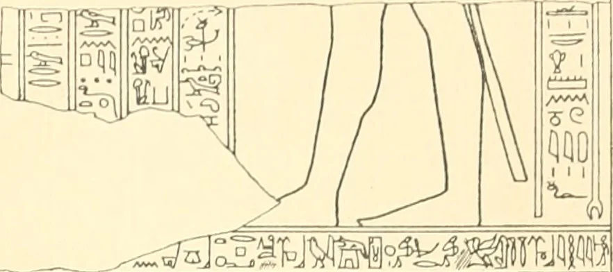 An illustration from Catalogue des monuments et inscriptions de l'Égypte antique / publié sous les auspices de S.A. Abbas II Helmi par la direction générale du Service des antiquités [de l'Égypte] ; par J. de Morgan, U. Bouriant, G. Legrain, G. Jéquier, A. Barsanti, 1894, leaf 100