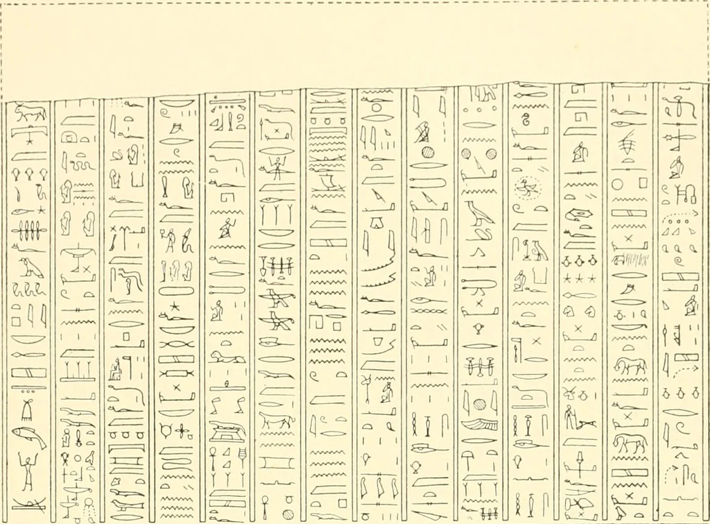 An illustration from Catalogue des monuments et inscriptions de l'Égypte antique / publié sous les auspices de S.A. Abbas II Helmi par la direction générale du Service des antiquités [de l'Égypte] ; par J. de Morgan, U. Bouriant, G. Legrain, G. Jéquier, A. Barsanti, 1894, leaf 102