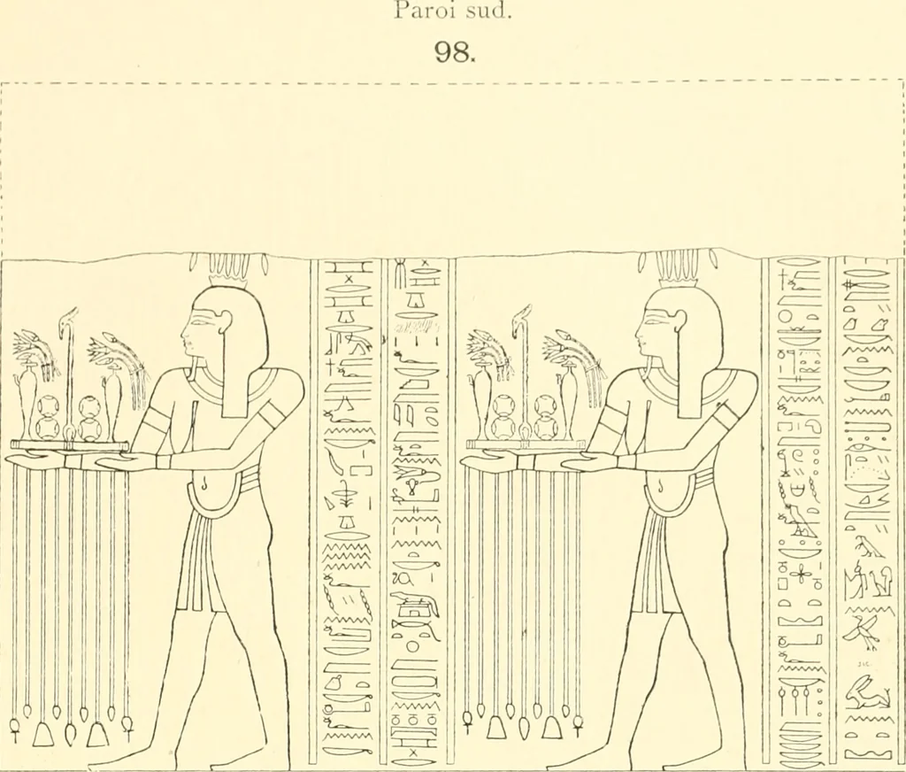 An illustration from Catalogue des monuments et inscriptions de l'Égypte antique / publié sous les auspices de S.A. Abbas II Helmi par la direction générale du Service des antiquités [de l'Égypte] ; par J. de Morgan, U. Bouriant, G. Legrain, G. Jéquier, A. Barsanti, 1894, leaf 104