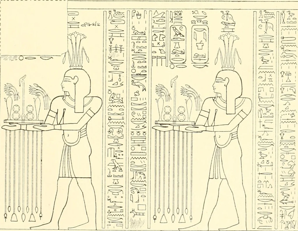 An illustration from Catalogue des monuments et inscriptions de l'Égypte antique / publié sous les auspices de S.A. Abbas II Helmi par la direction générale du Service des antiquités [de l'Égypte] ; par J. de Morgan, U. Bouriant, G. Legrain, G. Jéquier, A. Barsanti, 1894, leaf 104