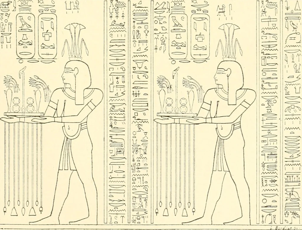 An illustration from Catalogue des monuments et inscriptions de l'Égypte antique / publié sous les auspices de S.A. Abbas II Helmi par la direction générale du Service des antiquités [de l'Égypte] ; par J. de Morgan, U. Bouriant, G. Legrain, G. Jéquier, A. Barsanti, 1894, leaf 106