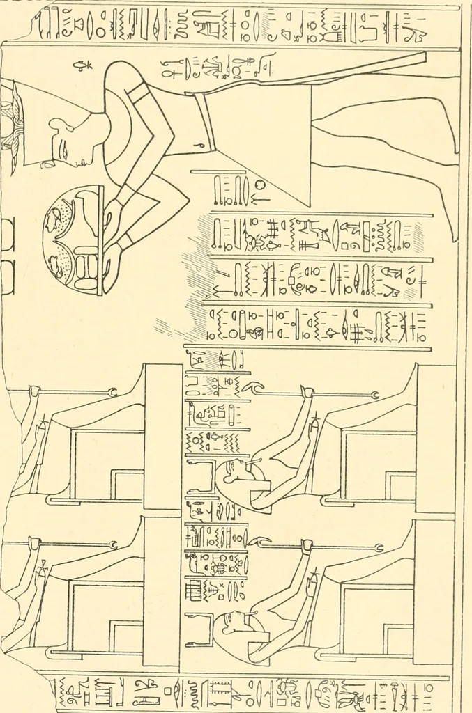 An illustration from Catalogue des monuments et inscriptions de l'Égypte antique / publié sous les auspices de S.A. Abbas II Helmi par la direction générale du Service des antiquités [de l'Égypte] ; par J. de Morgan, U. Bouriant, G. Legrain, G. Jéquier, A. Barsanti, 1894, leaf 110