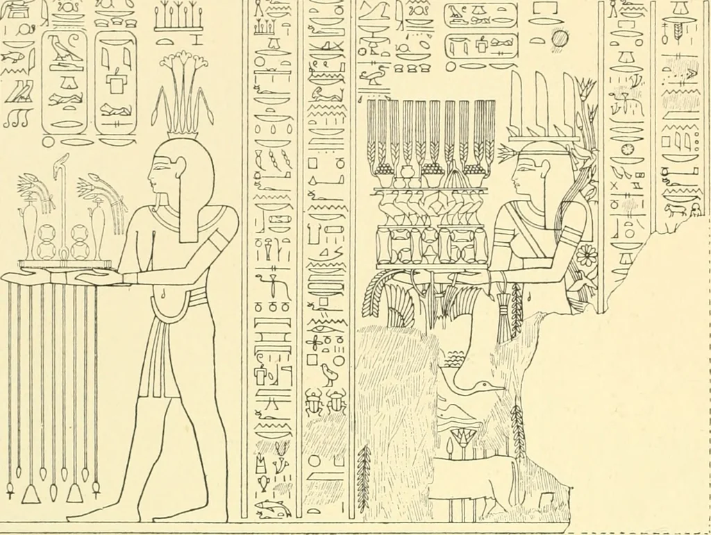 An illustration from Catalogue des monuments et inscriptions de l'Égypte antique / publié sous les auspices de S.A. Abbas II Helmi par la direction générale du Service des antiquités [de l'Égypte] ; par J. de Morgan, U. Bouriant, G. Legrain, G. Jéquier, A. Barsanti, 1894, leaf 111